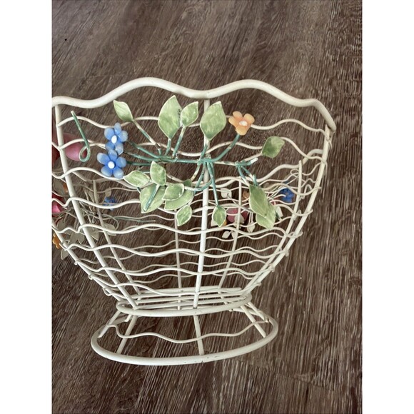 Pfaltzgraff Metal Wire Fruit Basket Floral Painted Cottagecore Vintage Kitchen - Picture 9 of 9